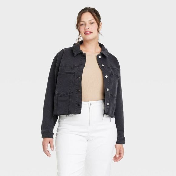 Ava & Viv Jackets & Blazers - Women's Plus Size Cropped Denim Jacket - Ava & Viv Black Denim 3X